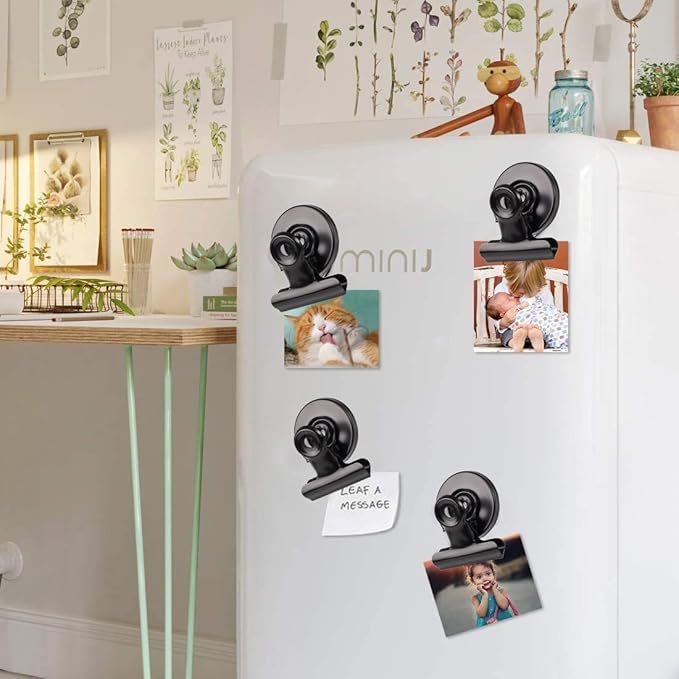 VNDUEEY 50 Pack Fridge Magnets Refrigerator Magnets, Magnetic Clips for Whiteboard Locker, Magnetic Paper Clips, Paperclip Dispenser Magnet Clips for Desk, School, Office (Black)