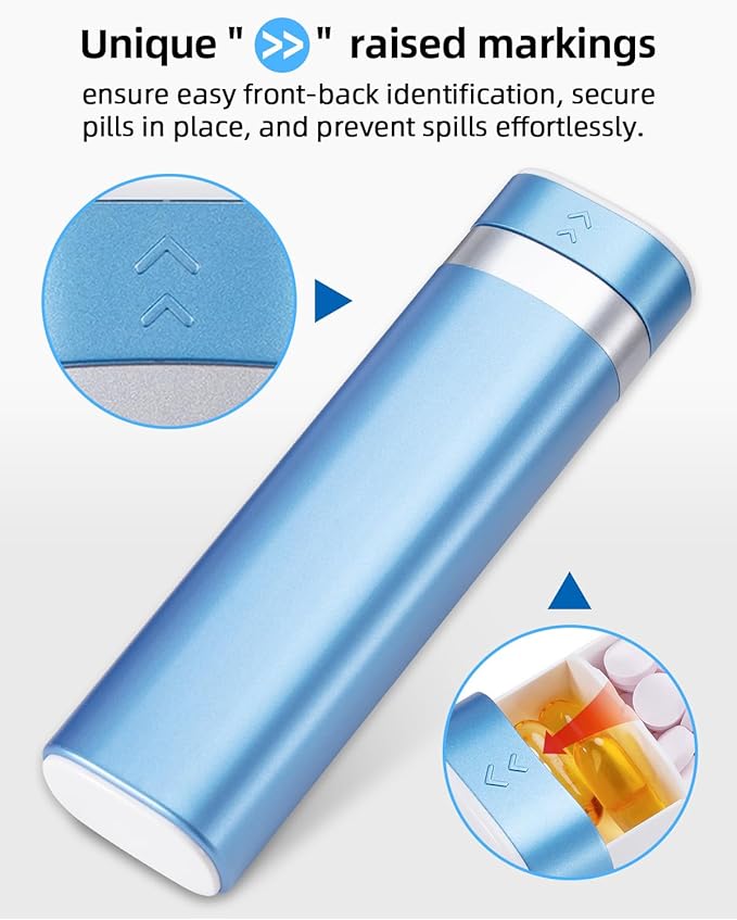 Betife Travel Pill Organizer Weekly 7 Day, Compact Daily Pill Box, Portable Medicine Case, Cute Pill Holder for Vitamins Supplements, Drawer-Shaped Pills Organizer (Blue)