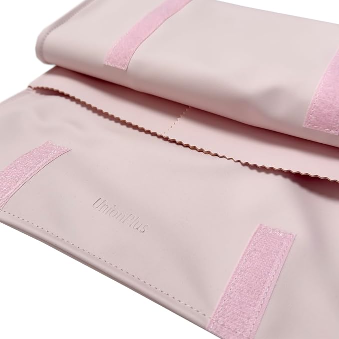 UnionPlus Travel Jewelry Roll, Faux Leather Necklaces Organizer Bag, Elastic Band and Anti-winding, Petal Pink