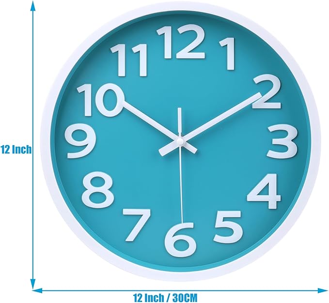 Wall Clock Silent Non Ticking Indoor Outdoor Clock Battery Operated Easy to Read Analog Coastal Decor Clocks for Bedroom Office Home Patio Pool Porch Decor,12 Inch Aqua