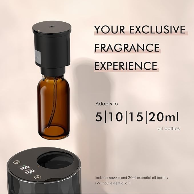 Waterless Essential Oil Diffuser - Aluminum Metal Texture, 96H Quiet Battery Nebulizer, Portable Scent Aromatherapy Diffuser with Timer & 4 Mist Levels, 20mL, Type-C for Home/Room/Car/Office