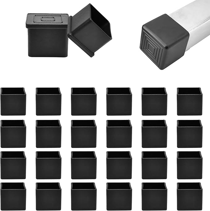 EASYEAH 1" (25mm) Square Chair Leg Floor Protectors, Black Rubber Chair Leg Caps, Non-Slip Patio Furniture Feet Cap, PVC Chair Feet Covers for Hardwood Floors, Tables & Patio Furniture, 24pcs