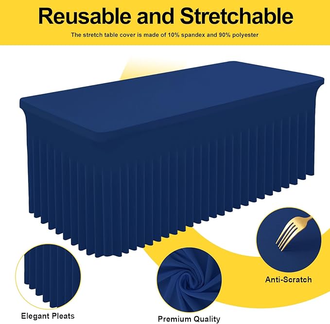 Smiry Spandex Tablecloth, Elastic Fitted Stretch Tablecloth for 5FT Rectangle Tables, Waterproof Washable Table Cover Skirt for Outdoor, Wedding, Banquet & Parties (Navy, 60Lx30Wx30H Inch)