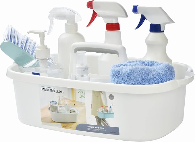 ALINK Large Plastic Shower Caddy Tote, Portable Storage Caddy Basket Organizer with Handle for Dorm, Bathroom, Tool, Garden, Kitchen, Cleaning Supplies - White