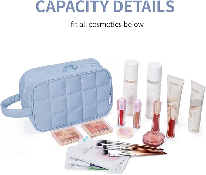 Narwey Puffy Travel Toiletry Bag for Traveling Women Girl, Travel Bag for Toiletries, Cute Travel Makeup Bag Organizer, Quilted Cosmetic Bag Make Up Skincare Medicine Bags