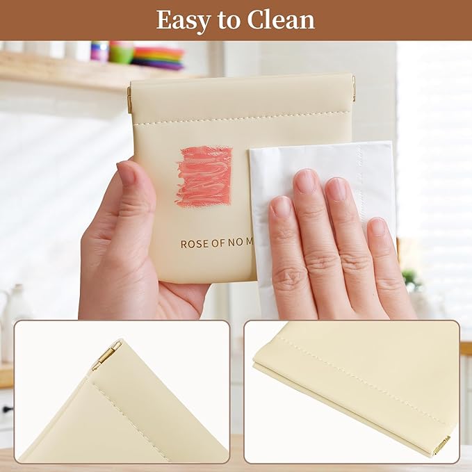 2pcs Small Pouches for Purse, Self-closing Mini Makeup Bag, Organosilicon Super Fiber Leather Coin Purse for Women Travel Pouch Small Cosmetic Bag| Lipstick, Jewelry, Change, Card (Beige)