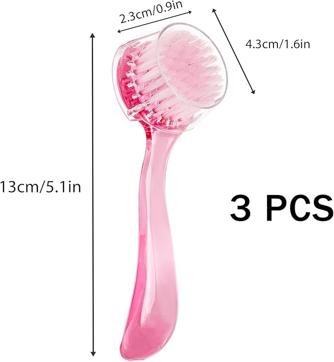 3 Pcs Facial Cleansing Brush, Manual Face Brushes for Cleansing and Exfoliating, Face Scrubber to Massage, Deep Pore Exfoliation, Makeup Remove and Skin Care with Soft Bristles, Clear Pink