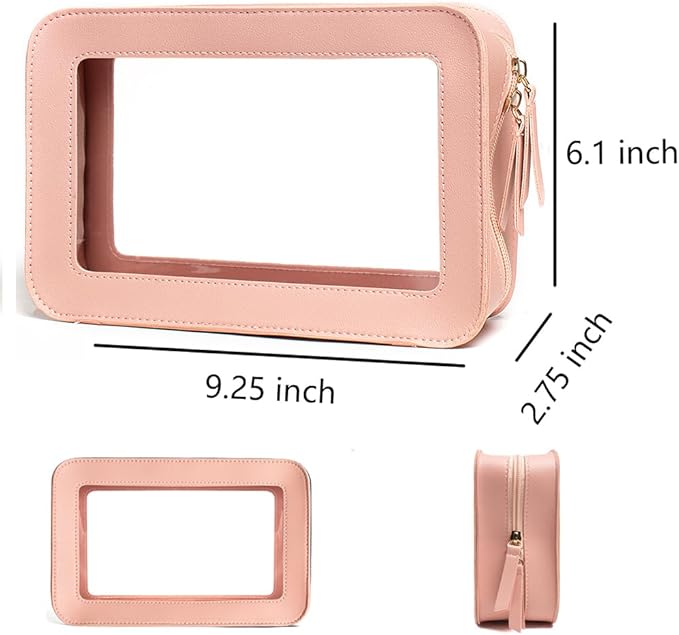 Clear Makeup Bag, Pink Travel Makeup Pouch Toiletry Bag for Women Waterproof Small Cosmetic Bag Case Small Make Up Bag with Zipper Car Organizer Car Essentials for Women Men