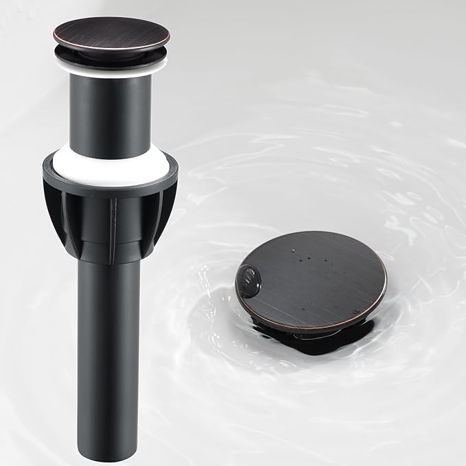 Vessel Sink Drain Without Overflow, Plastic Bathroom Pop up Sink Drain Fit for 1 3/4 Inch Vessel Sink, Built-in Anti Clogging Sink Stopper, Oil Rubbed Bronze