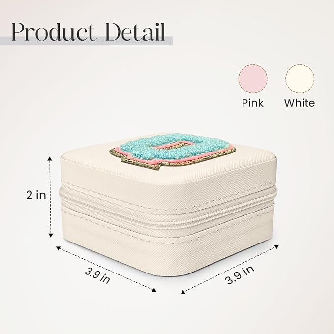 SANDJEST Personalized Jewelry Box, White Travel Jewelry Box with Initial Q, Small Monogrammed Jewelry Case Organizer for Girls Women Teen Kids, Mini Travel Essentials Gifts for Birthday Christmas