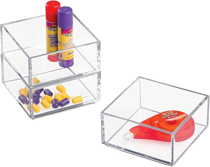 mDesign Plastic Square Desk Organizer - Create Section for Home Office Drawers, Desktop - Holds Pens, Paper Clips, Notebooks and Other Office Supply Accessory - Lumiere Collection - 12 Pack, Clear