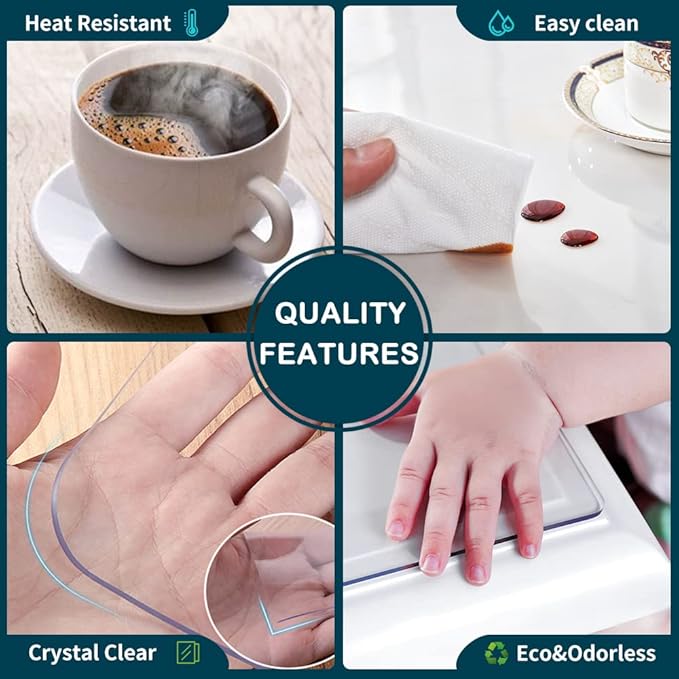 Wadrac Table Protector PVC Clear Table Topper Cover Mat Liner 1.5mm Thick Clear Plastic Tablecloth Protective Desk Waterproof Wipeable Polyester Tablecloth PVC for Rectangle Moving Living Room 48X60