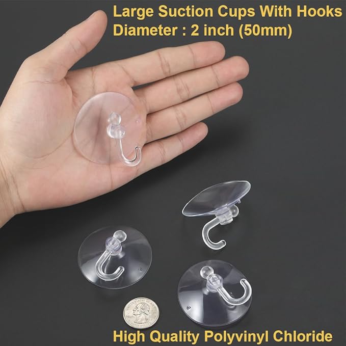 22 Pieces Large Suction Cups with Hooks 2 inch Clear Plastic Sucker Hooks for Glass Window Wall Festivals Parties Theme Carnival Decoration Door Bathroom Kitchen