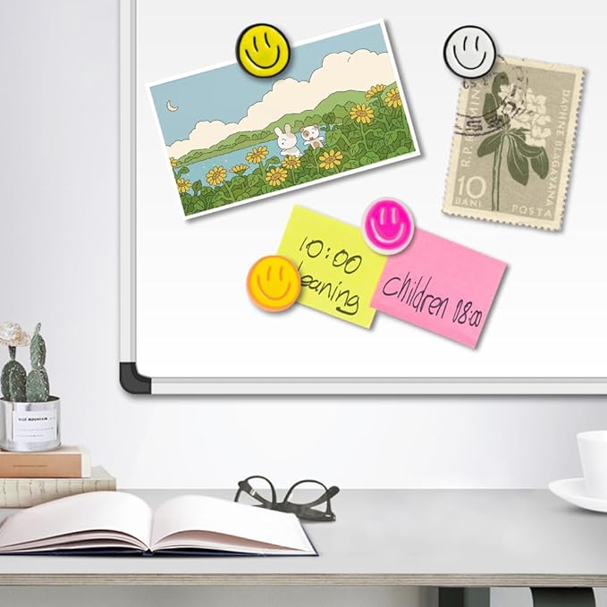 rhinocats Locker Magnets for Girls，Cute16Pcs Fridge Magnets,Colorful Decorative Resin Smiley Face Refrigerator Magnets, Strong Whiteboard Magnets for Classroom, Office, or Home Use