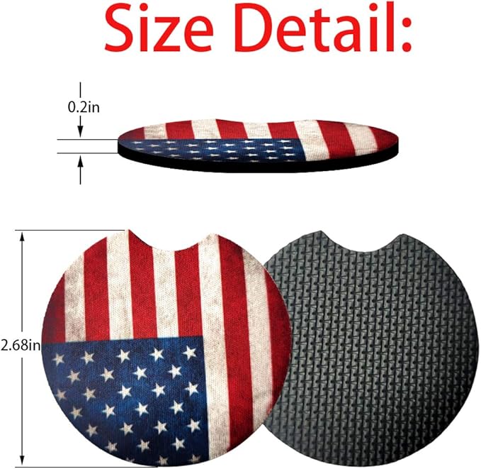 2 Pack Car Coasters for Drinks Absorbent - 2.75 Inch Cute Car Cup Holder Coasters for Women, Removable Cup Holder Coaster for Your Car, Car Interior Accessories for Women & Girls (Red Flag)
