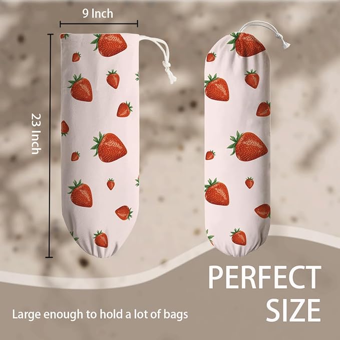 Strawberry Plastic Bag Holder, Grocery Bags Storage Organizer, Reusable Shopping Bags Holder Dispenser, Summer Home Decor, Farmhouse Kitchen Decor Gifts for Women, Kitchen Pattern Garbage Bag 41