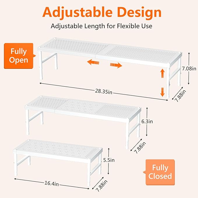HI NINGER Expandable adjustable stackable kitchen organizer,Spice Racks,Counter Shelf for Cabinets,Small Cupboard Organizers,Heavy Duty Metal Pantry Storage Shelves Racks for kitchen,cabinet