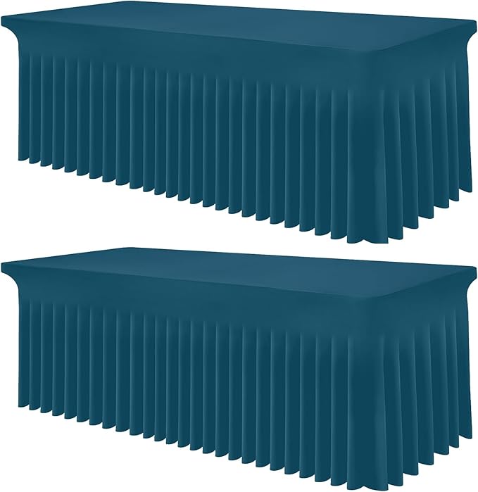 Smiry Spandex Tablecloth 2 Pack, Elastic Fitted Stretch Tablecloth for 6FT Rectangle Tables, Waterproof Washable Table Cover Skirt for Wedding, Banquet & Parties (Peacock Blue, 72Lx30Wx30H Inch)