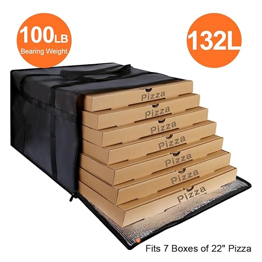 Insulated Pizza Delivery Bag for Carry Hot, 24" x 24" x 14" Insulated Food Delivery Bag, Grocery Cooler Bags for Catering/Doordash, Commercial Food Warmers（Black, 1Pk）