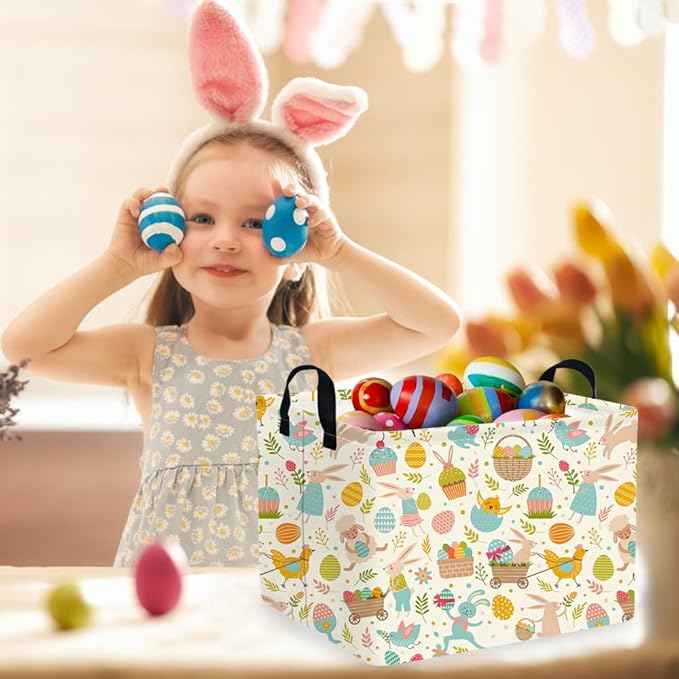 Rectangular Cute Easter basket,Easter basket empty,Storage Basket for baby Bedroom,Toy Gift Organizerm,Kids Storage Bin,Gift baskets,Easters Home Decor(Cute Easter eggs)