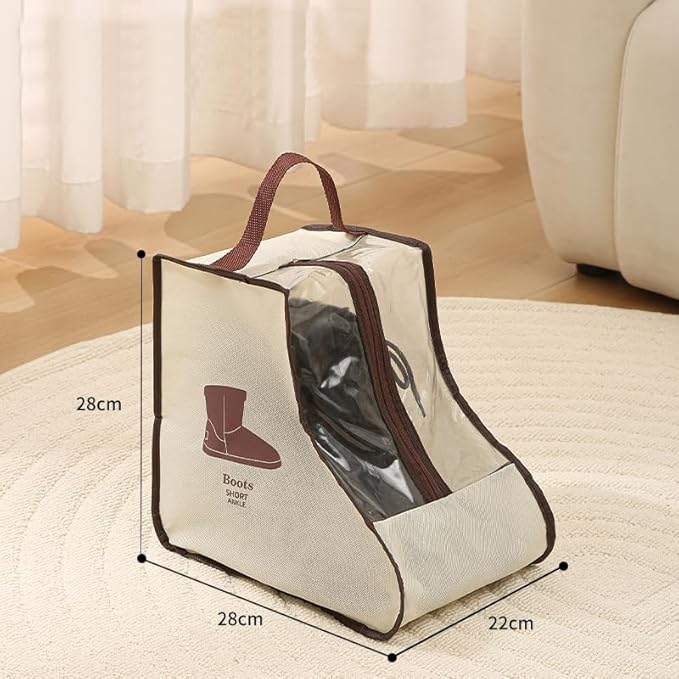Travel Shoe Bags Tall/Short Boots Storage Bags Dust-proof Shoe Storage Organizer Shoe Pouch with Zipper for Travel and Daily (1 pack tall beige and 1 pack short beige)