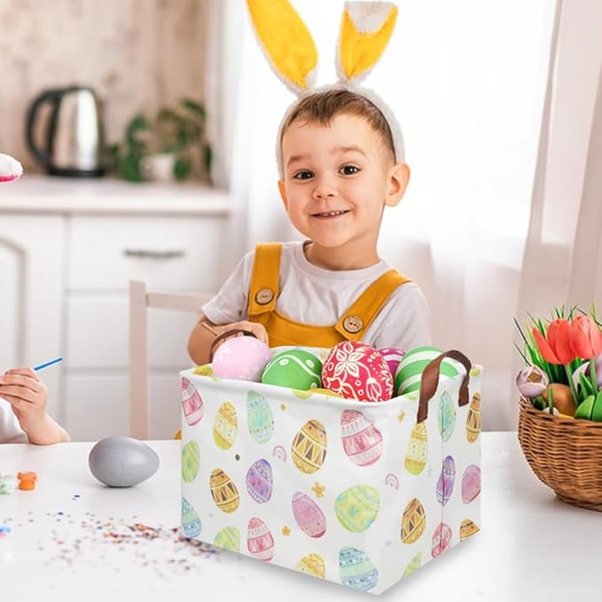 FXOLCSHE Rectangular Easter basket,Laundry Hamper,Kids Toy Storage Basket for baby Bedroom,Kids Storage Bin,Toy Gift Organizerm,Home Decor(Love egg)