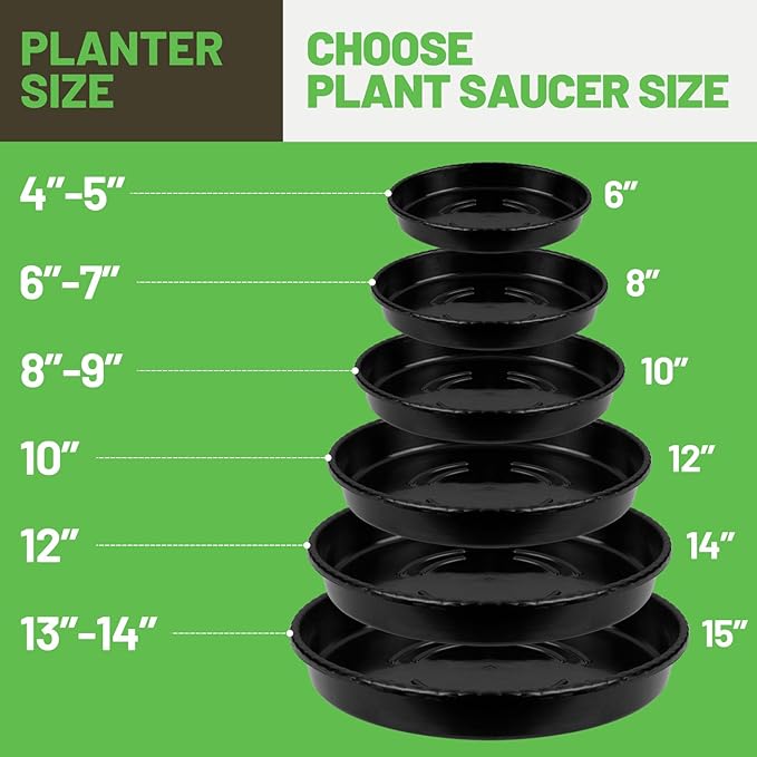 MUDEELA 6 Pack of 14 Inches Plant Saucers for Indoor, Durable Plastic Round Plant Tray Plant Dish Pant Plate to Catch Water for Flower and Plant Pot, Thicker, Stronger, Deeper, Black