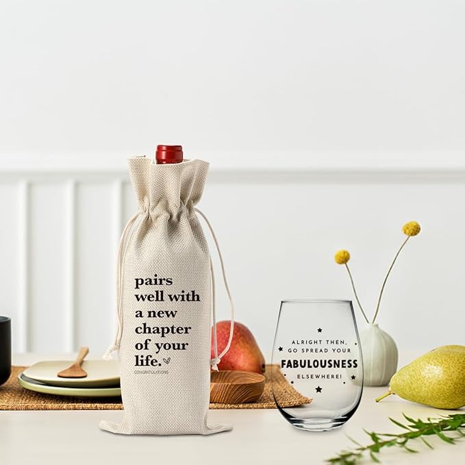 Funny New Chapter Wine Bag Glass Set New Beginnings Gifts for Women Men Farewell Gifts for Friends Going Away Gift for Coworkers Moving Away Gift for Friends