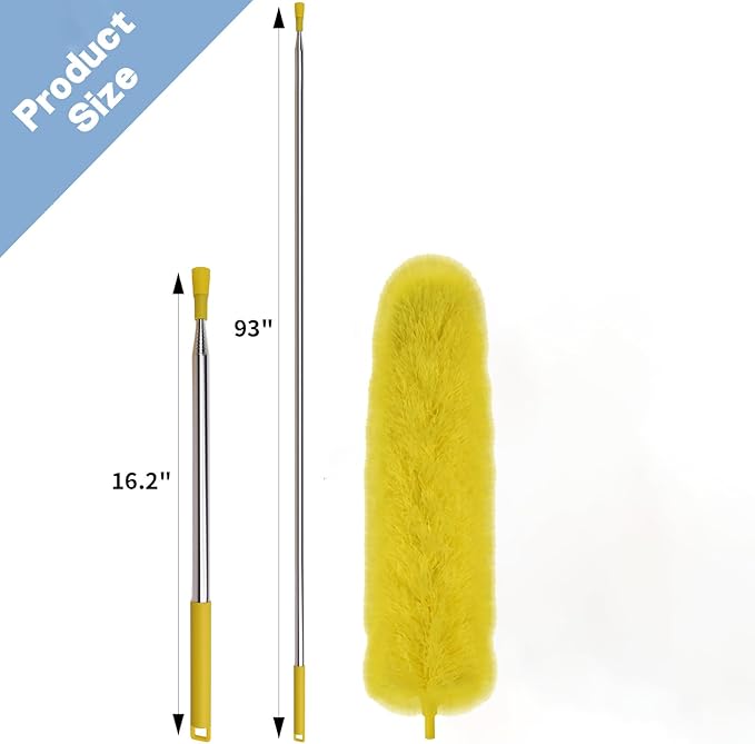 Dymoll Cobweb Duster with Extension Pole, 110" Microfiber Feather Duster Kit with Bendable Washable Heads, Spider Web Brush, Dusters for Cleaning Ceiling Fan, High Ceiling, Blinds, Furniture & Cars