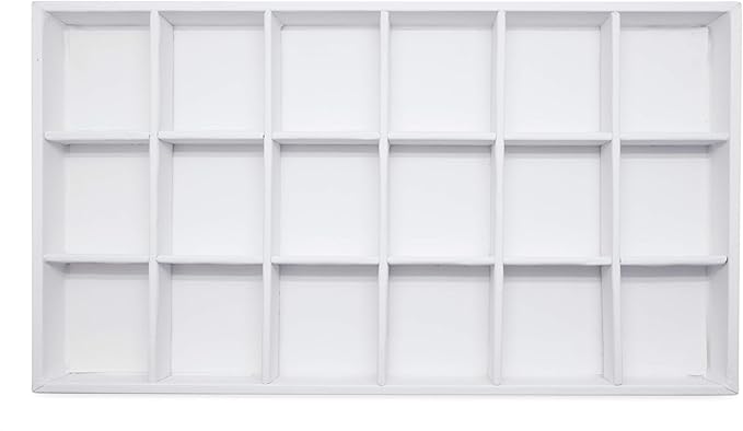 The Display Guys - Stackable Jewelry Tray and Organizer - for Drawers, Dressers, Store Display (18 Compartments, White Leatherette)
