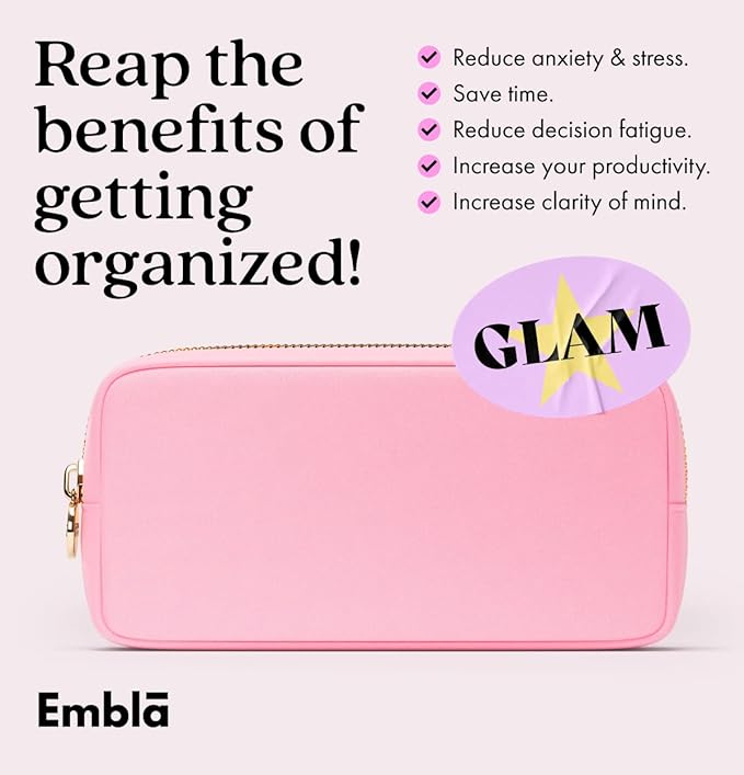 Embla Makeup Bag Travel Cosmetics Pouch and Toiletry Bag, Nylon Zipper Pouch Purse, Cute Make Up Organizer Storage Tote for Women Girls, Travel Skincare Case, Small Makeup Bags, Flamingo Pink