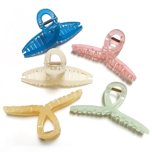 5 Inch Extra Large Hair Claw Clips, No Slip Jelly XL Hair Clips for Thick Long Curly Hair, Big Claw Clips, 5 Pack