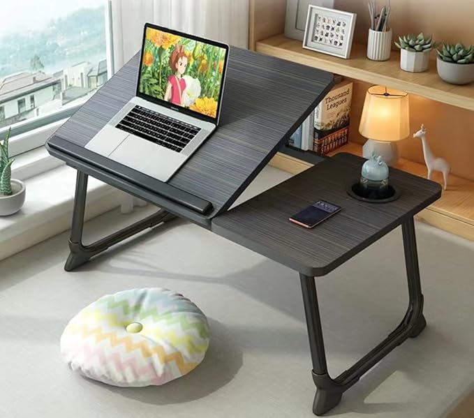 Laptop Desk for Bed Couch, Lap Desk for Laptop, Portable Laptop Stand for Desk, Small Adjustable Laptop Desk, Foldable Bed Table for Laptops and Writing, Bed Tray Table with Cup Holder (Black)