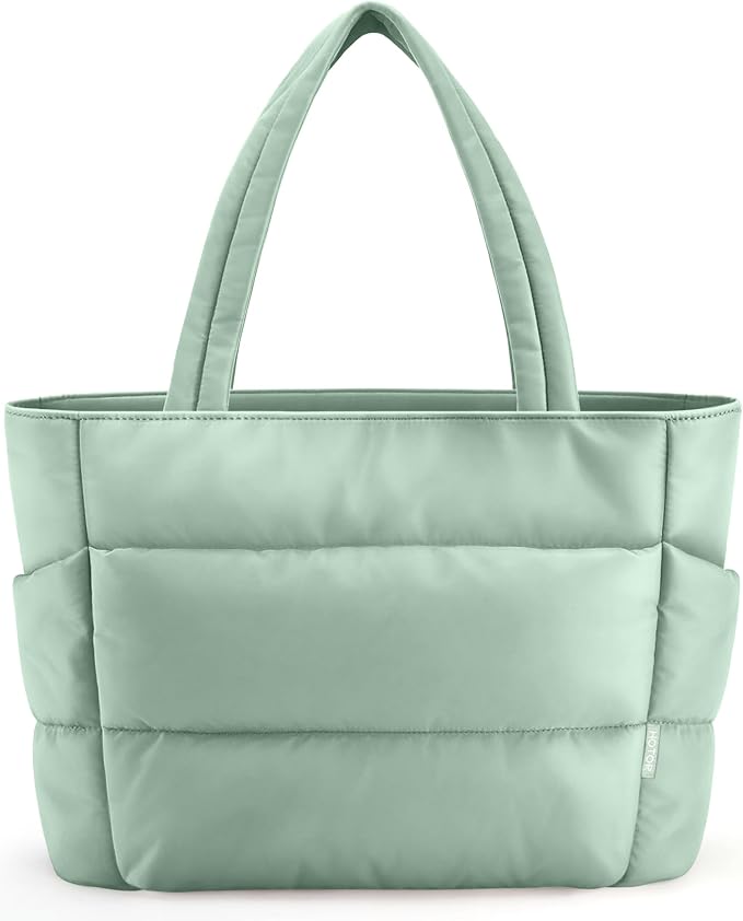 HOTOR Puffer Tote Bag for Women, Nurses - Multi-Pocket Lightweight Bag for Work - Quilted Handbag for Travel and Gym