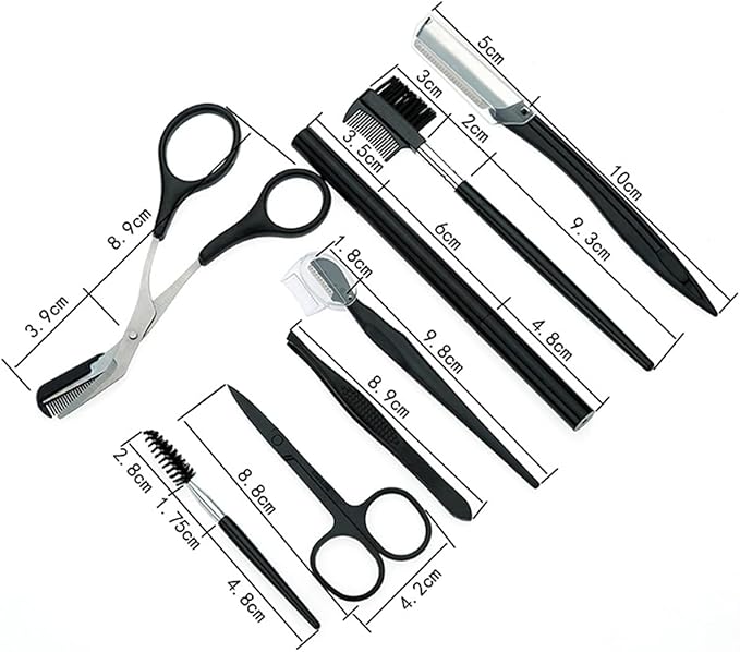 Eyebrow Grooming Kit - The Treatment Kit Includes: Tweezers, Brow Pencil, Comb, Razor, Brush, Scissors for Perfect Eyebrow Care