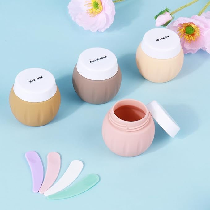 Travel Containers for Toiletries, GLAMFIELDS TSA Approved 1.7oz 50ml Travel Size Silicone Cream Jars BPA Free, Leak-proof Travel Essentials with Lid for Cosmetic Face Hand Body Cream Apricot (4 Pack)