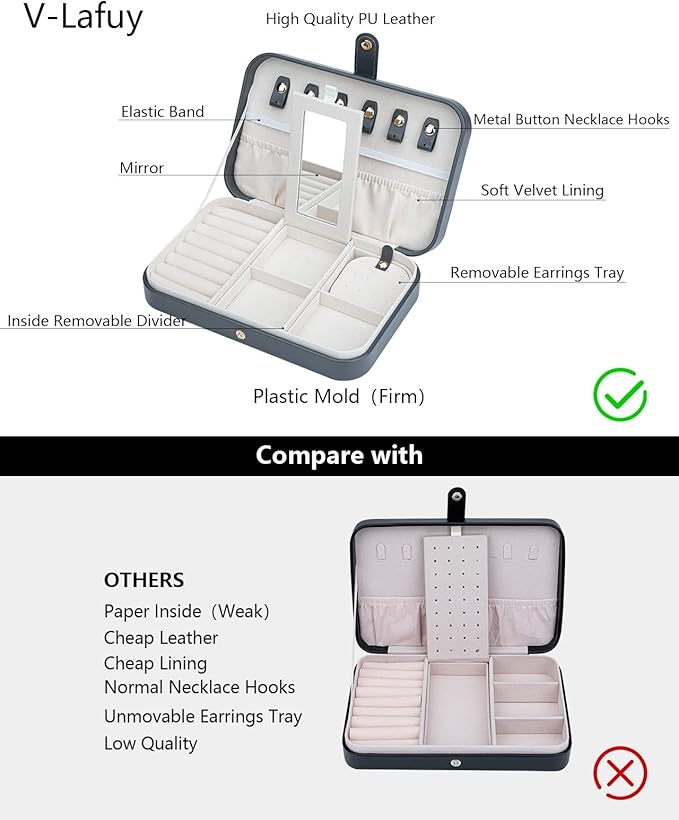 Travel Jewelry Box for Women Travel Jewelry Box Organizer, 2 Tier Portable Small Jewelry Organizer for Earrings Rings Necklaces Watch Bracelets, Grey B