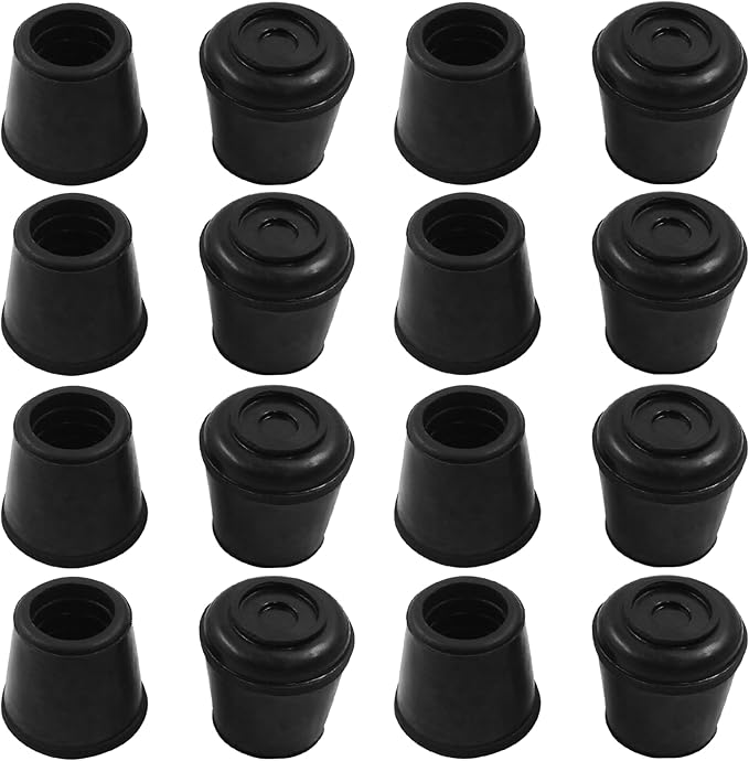 16Pcs 5/8 Inch (16mm) Chair Leg Tips Caps, Round Rubber Non-Slip Folding Chair Leg End Caps Black Furniture Table Feet Caps Floor Protector Cover for Hardwood Floors