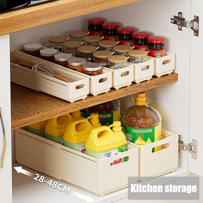 Foldable Storage Bins, 2 Pack Plastic Expandable Boxes for Organizing, Adjustable from 11-18.8" Drawer Organizers Separators Dividers for Bedroom Kitchen Utensils Tools Closet, Large