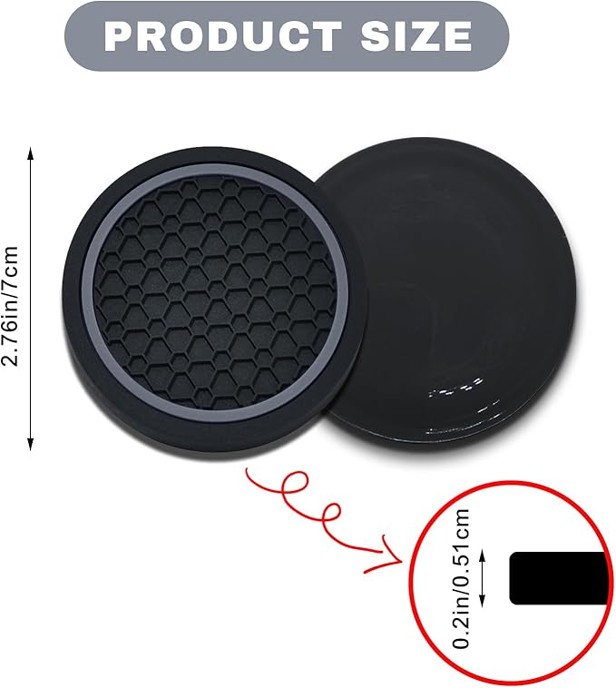 4PCS Car Cup Holder Coasters, 2.75 Inch Non-Slip Insert Cup Holder Pad, Dustproof Automotive Interior Accessories Mat, Universal for Trucks, Vehicles, RVs and More (Black/Gray)
