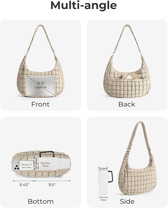 BAGSMART Quilted Crossbody Bag for Women, Lightweight Puffer Purse for Travel, Daily Use & Work | Water-resistant, Puffy Shoulder Bag, w/ Adjustable Strap, Light & Comfortable, Hands-free Bags, Travel Essentials