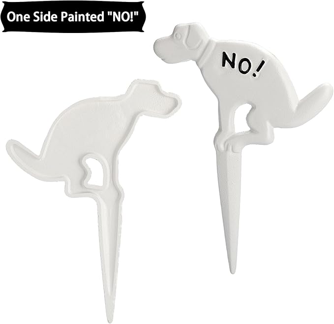 JUXYES Pack of 2 Cast Iron No Pooping Yard Sign Stake, No Dog Allowed Poop Spike Garden Hose Guides Decorative Stake for Garden Lawn Yard