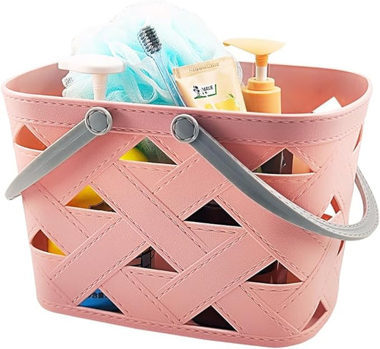 Portable Shower Caddy 2 Pack, Tote Plastic Storage Basket with Handle Shelf Organizers Bin for Bathroom, College Dorm, Kitchen, Garden, Camping, Cleaning Supplies (Pink 1 pcs)