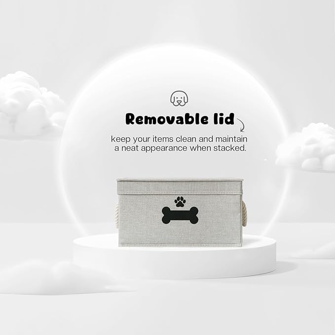 Dog Toy Basket with Lid, Dog Basket for Toys, Dogs Toy Box with Cotton Rope Handles, Collapsible Storage Bins for Pet Toys, Dogs Storage Organizer, Gray