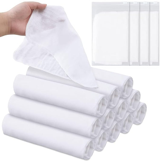 12 Pcs Individually Wrapped Facial Cleansing Muslin Cloths Travel Size Face Cotton Cloths Reusable Makeup Remover Wipes Exfoliating Muslin Washcloths for Skin Care(White)