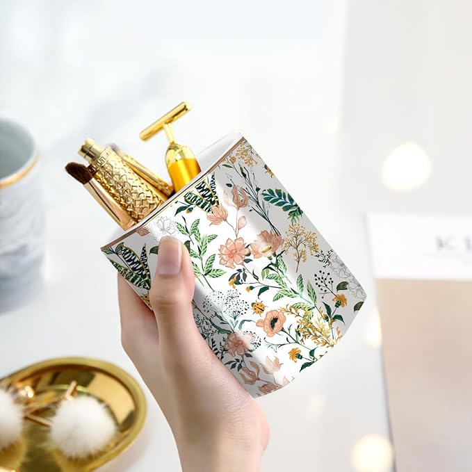 WAVEYU Cute Pen Holder for Desk, Ceramic Pencil Holder, Pen Cup Marker Holder Makeup Brush Holders, Desk Accessories & Workspace Organizers for Home, Office, White Flower