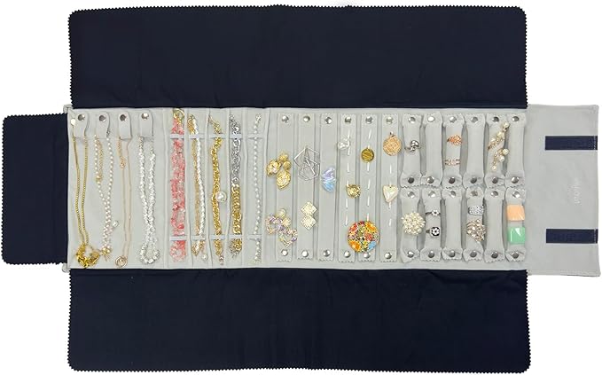 UnionPlus Velvet Travel Jewelry Case Roll Bag for Necklaces Brackets Earrings Rings, Black