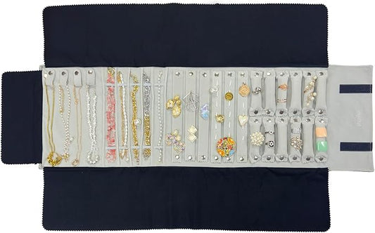 UnionPlus Velvet Travel Jewelry Case Roll Bag for Necklaces Brackets Earrings Rings, Black