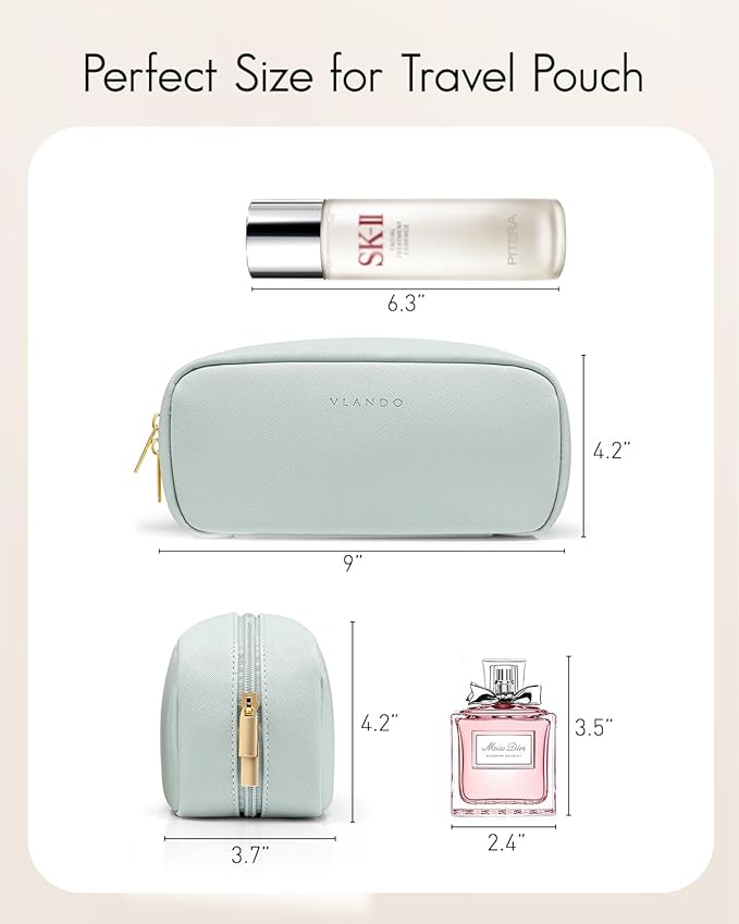 Vlando Makeup Pouch,Travel Makeup Organizer Bag,Small Makeup Bag Travel Gifts for Women Traveler Birthday Graduation Gift Ideas-Blue