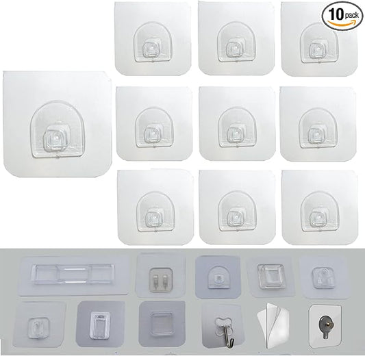 10 PCS Wall Mounted Replacement Sticky pads for Kitchen Bathroom Shower Caddy Organizer Rack Holder Nail Free Adhesive Hooks (Rounded Square)